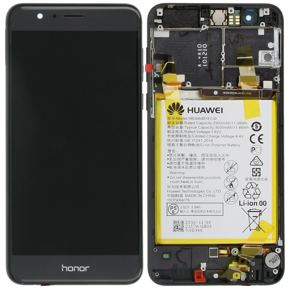 Ervaren persoon Kietelen knuffel Huawei Honor 8 (FRD-L09, FRD-L19) Display module front cover + LCD +  digitizer + battery black 02350VAS