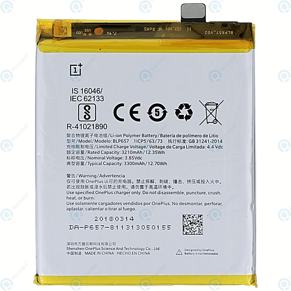 E-yiiviil Batterie de rechange BLP657 compatible avec OnePlus 6 A6003 OnePlus 6 Dual SIM Global avec outils ne convient pas pour Oneplus6T 