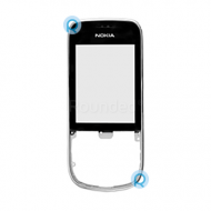 Nokia 202, 203 Asha front cover and touchscreen, front frame and touchpanel silver chrome spare part 040-105100