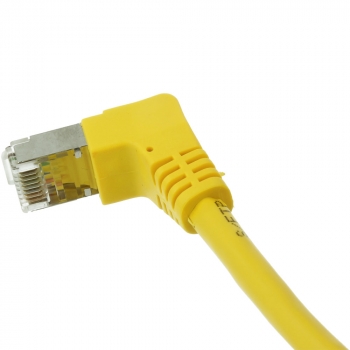 FTP CAT6 network cable 5 meter Type: S/FTP CAT6. Wires: AWG 27/7. Connector 1: RJ45 Male. Connector 2: RJ45 Male. Length: 5 meter. Color: Yellow. Halogen free: No. Extra: 1x Right angle cable.  image-2