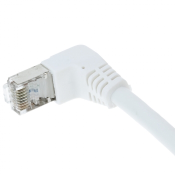 FTP CAT6 network cable 0.5 meter Type: S/FTP CAT6. Wires: AWG 27/7. Connector 1: RJ45 Male. Connector 2: RJ45 Male. Length: 0.5 meter. Color: White. Halogen free: No. Extra: 1x Right angle cable.  image-1